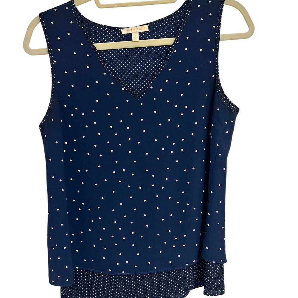 Skies Are Blue Blouse Womens Size S Navy Polka Dot Sleeveless V-Neck - Picture 2 of 4